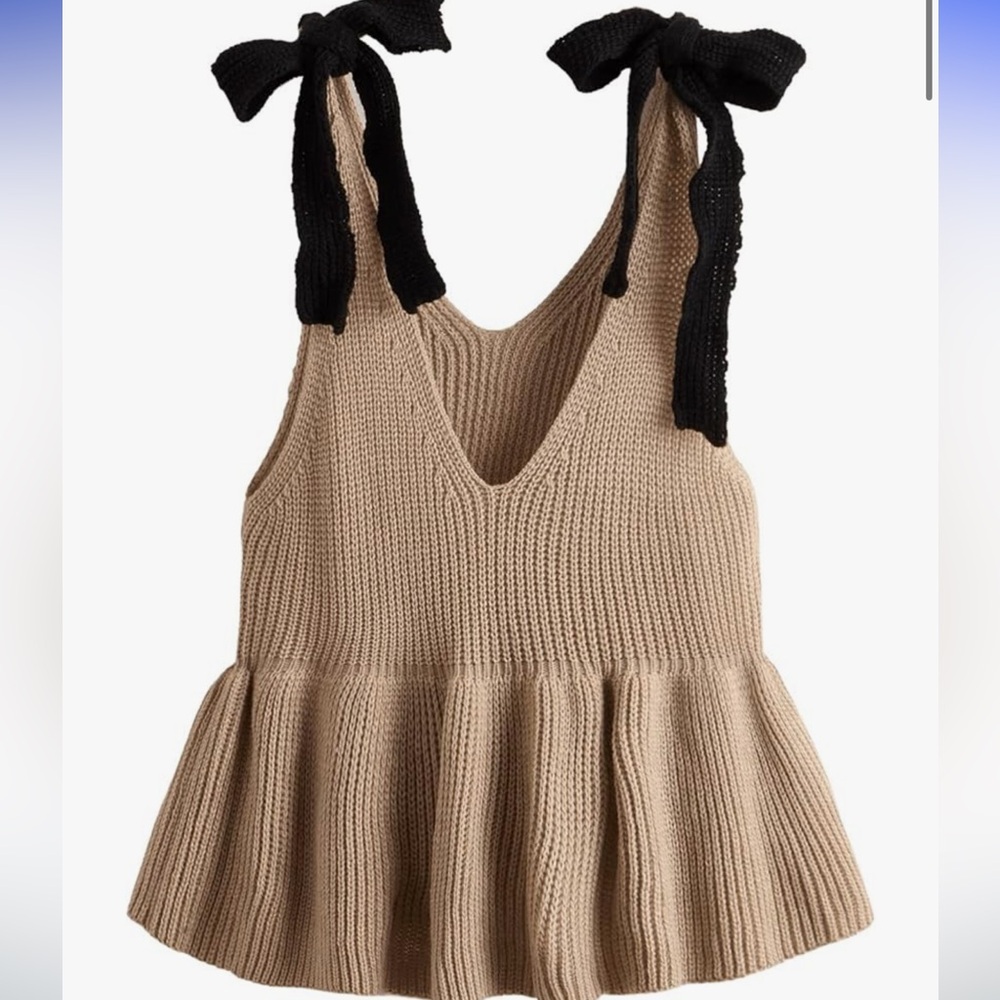 Chic Knit Peplum Top with Bow Straps NWOT